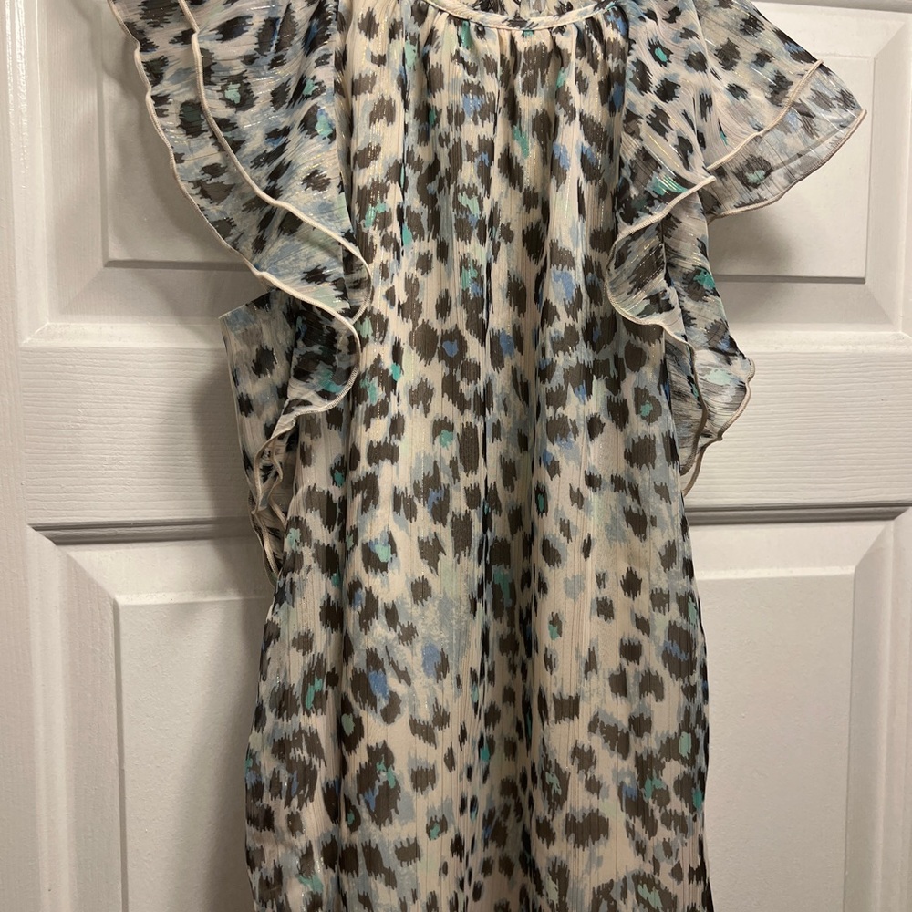 Shimmer Animal Print Ruffle Shell - Picture 3 of 5